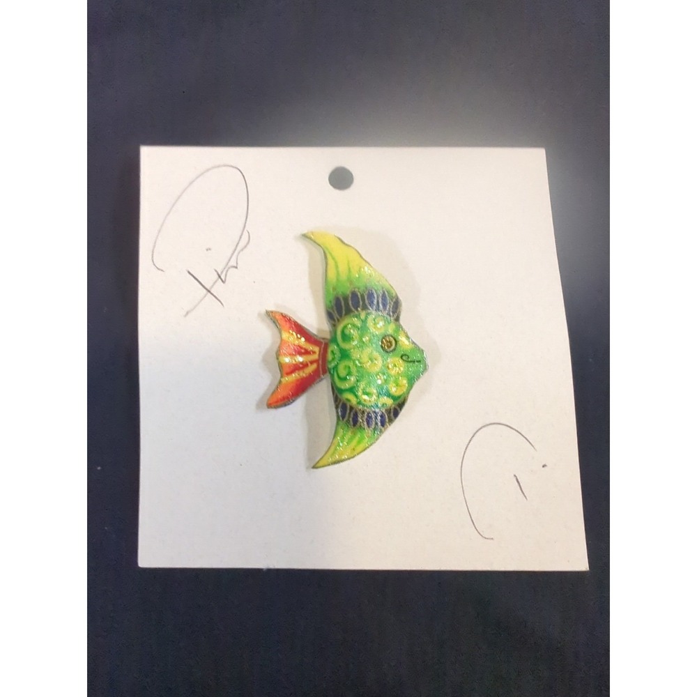 Hand Crafted Signed Mary Fougere Colorful Fish Brooch With Original Card